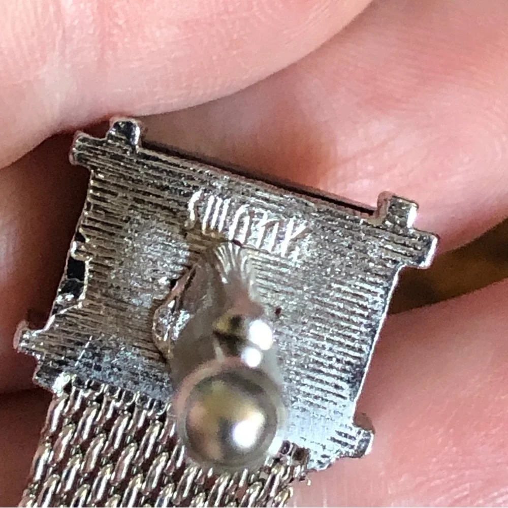 Vintage Swank hematite silver mesh wrap style cuff links